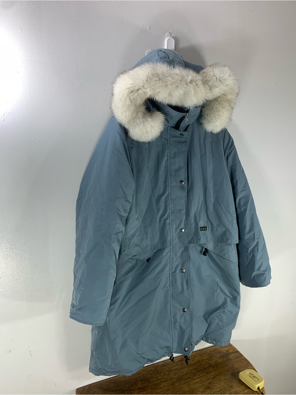 Vintage KANUK Women’s Parka Jacket Genuine White Fox Fur Hood Blue Gray - Picture 3 of 7